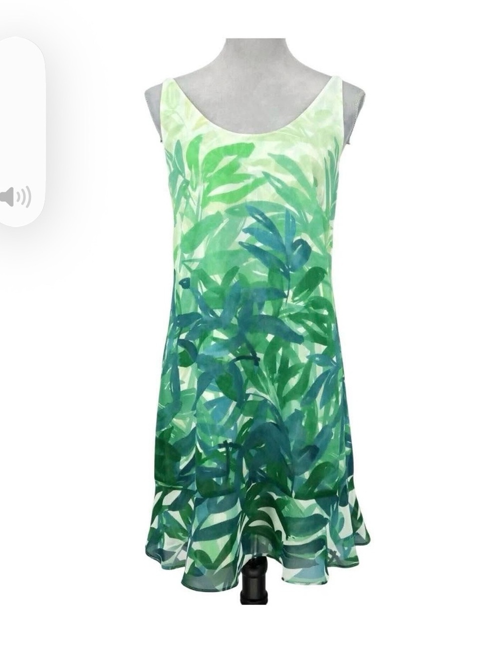 CAbi Green Leaf Print Tank Sundress Tropical cruise Medium NWOT